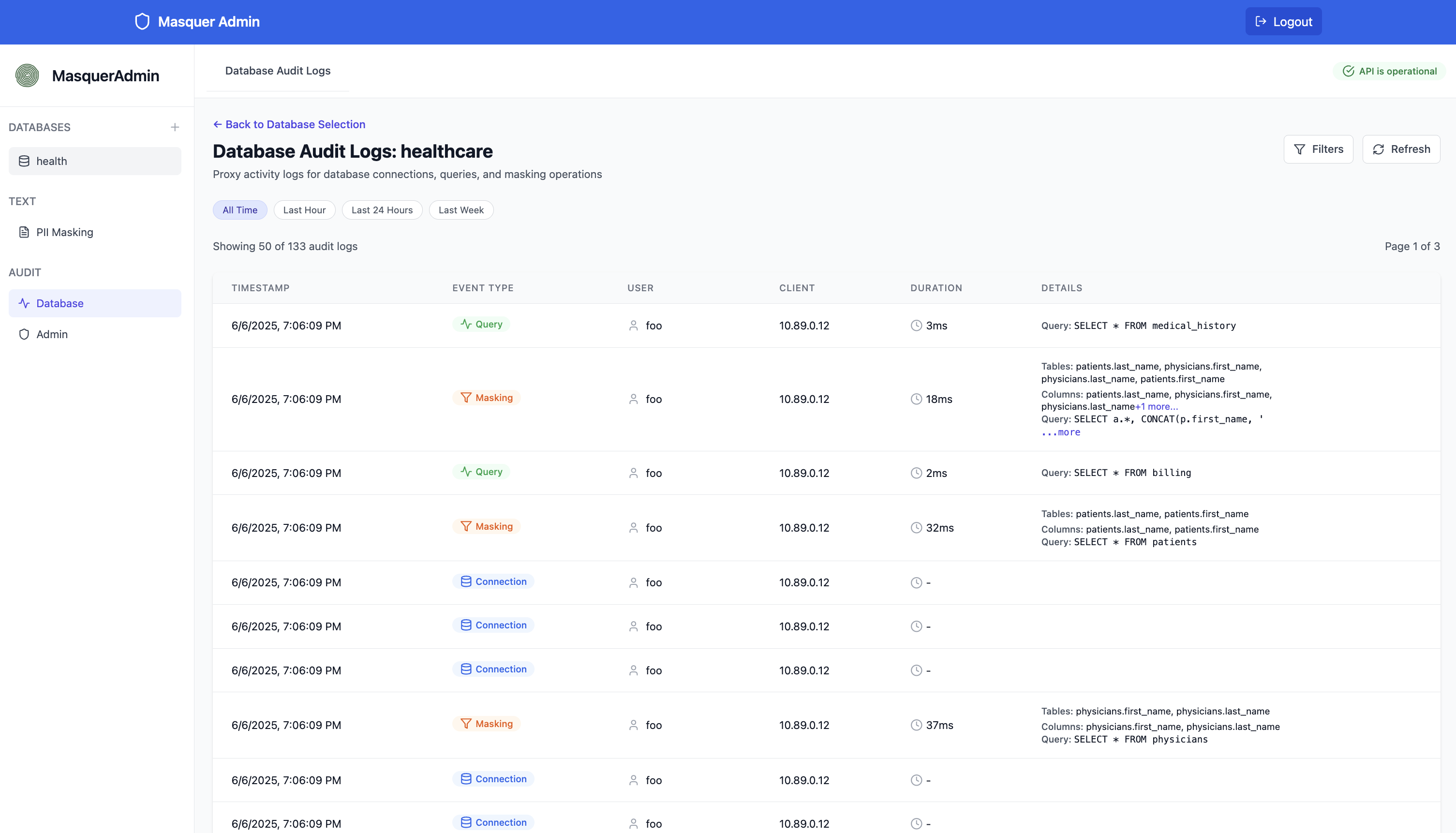 Masquer usage audit logs
