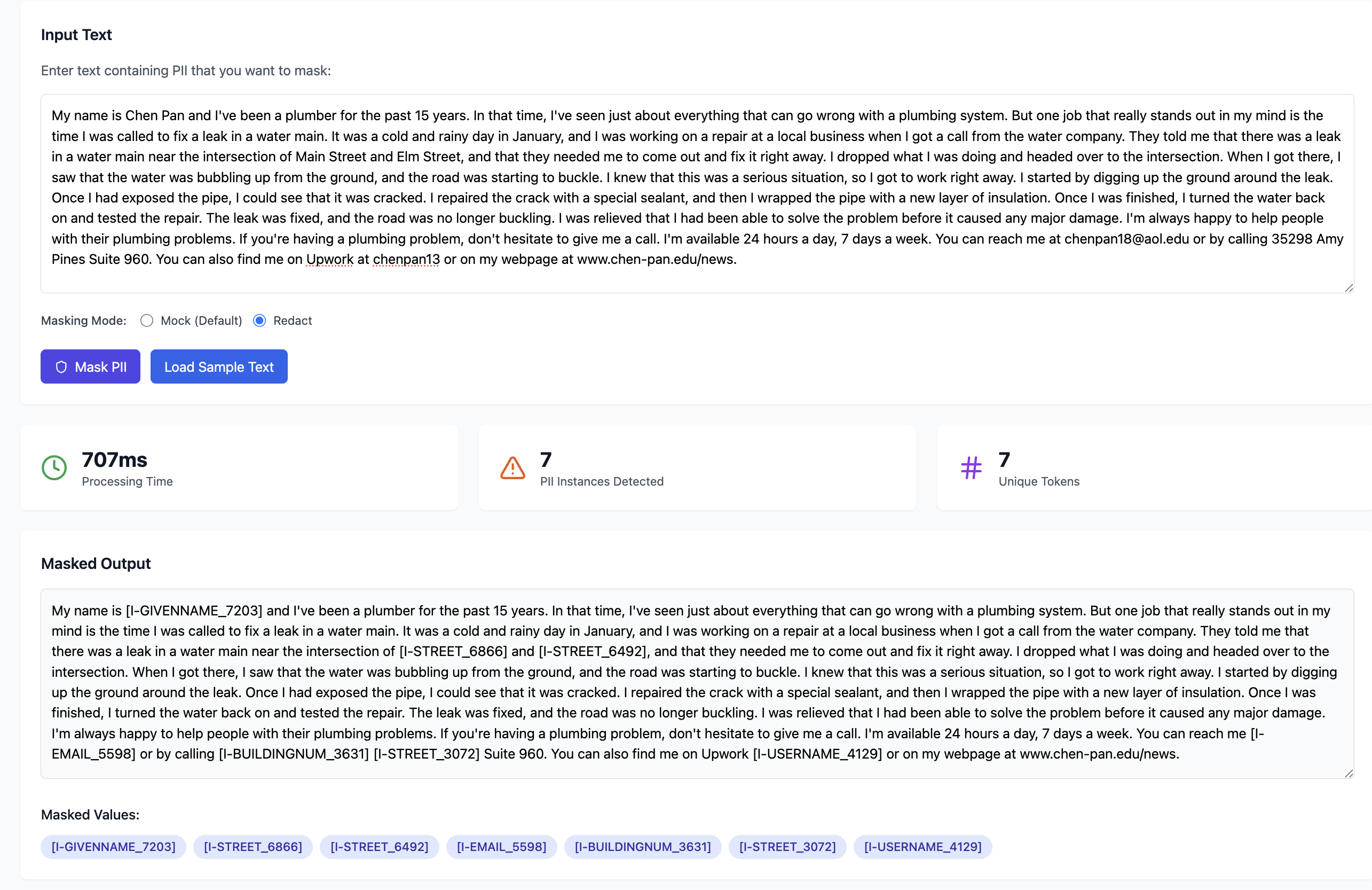 Masquer PII detection API interface